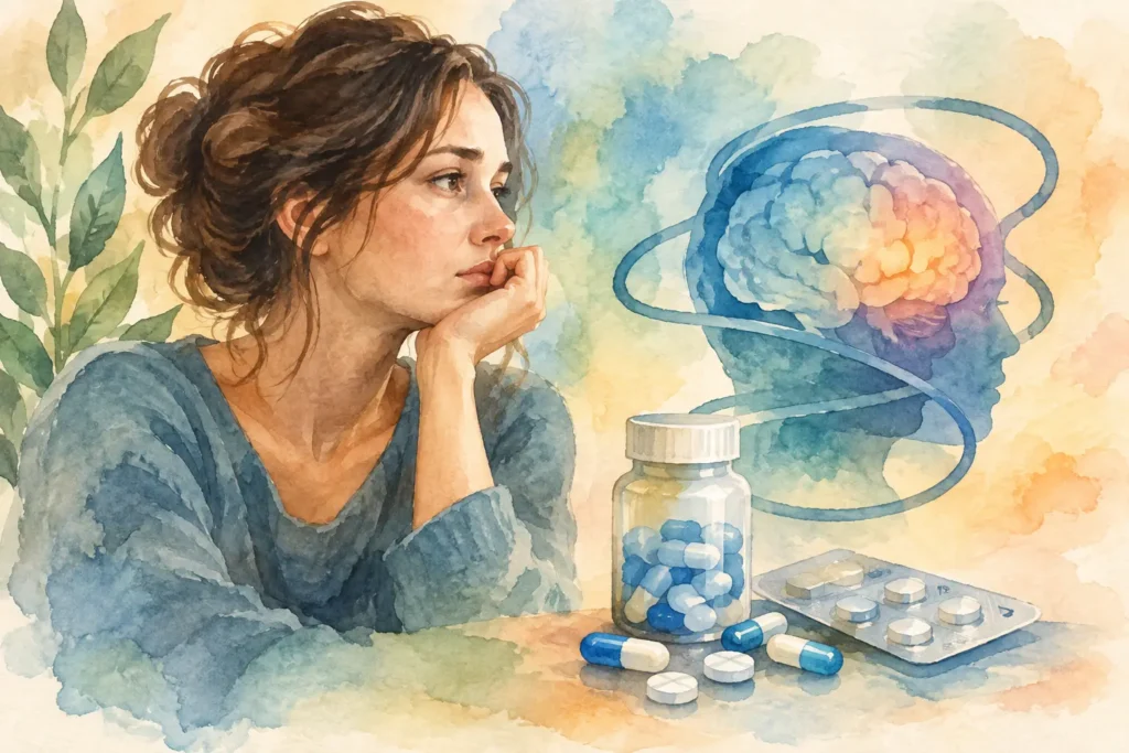 Ilustração em aquarela sobre ansiedade versus preocupação normal na prática